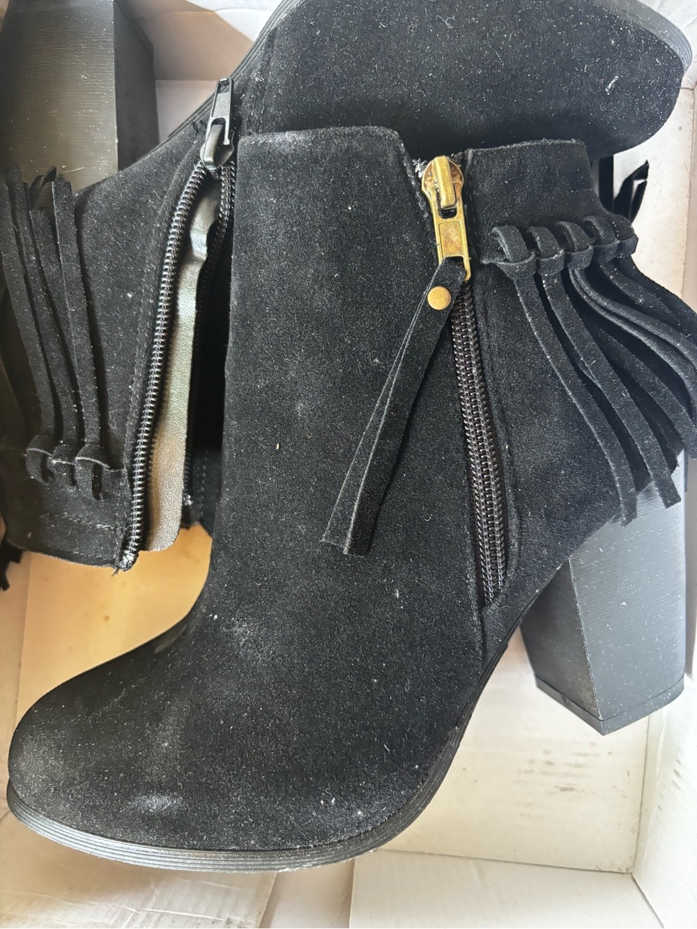 Yoki Black Suede Fringe Zip Ankle Boots